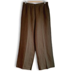 TALBOTS 100% Irish Linen Classic Long Lined Dress Pants Green Gray Sz 12